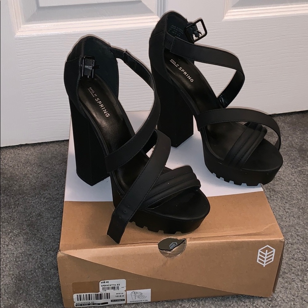 Black Block Heel Strappy Sandal